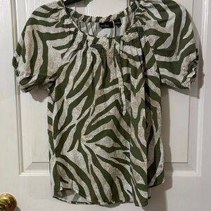 Erika Olive and Cream Zebra Print Blouse